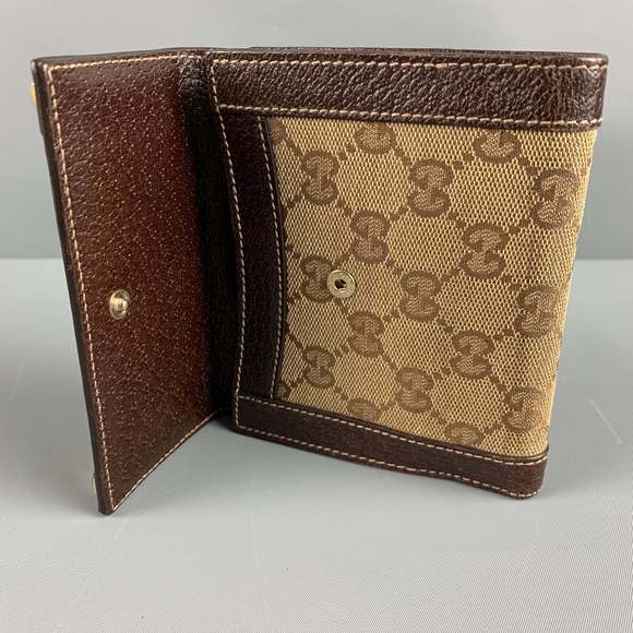 GUCCI Walet Brown Beige Monogram Canvas Leather - Picture 5 of 7